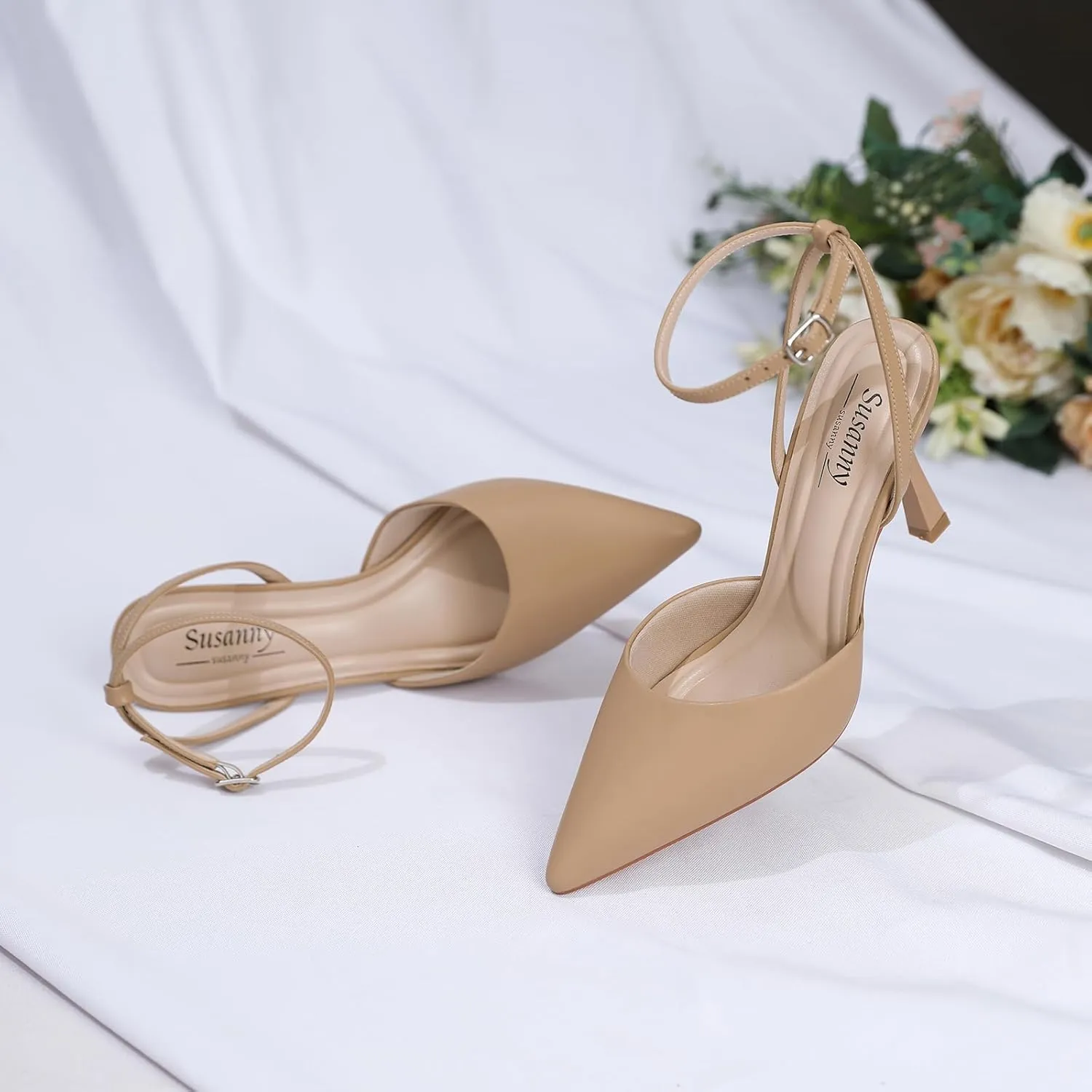 Susanny Heels for Women Stiletto Closed Pointed Toe Backless Dress Shoes High Heels Sexy Kitten Pumps Wedding Guest Party Dance Prom Dressy Comfort Shoes