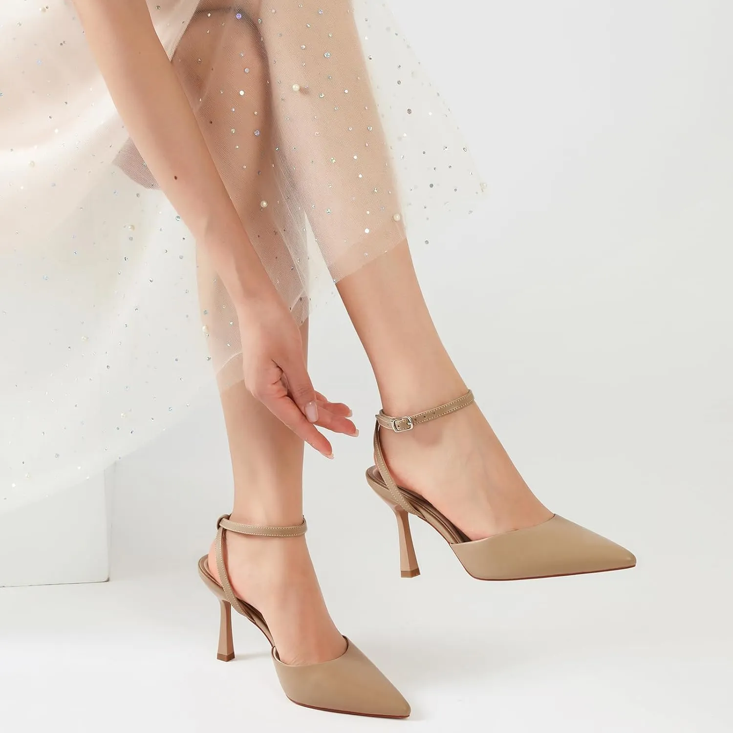 Susanny Heels for Women Stiletto Closed Pointed Toe Backless Dress Shoes High Heels Sexy Kitten Pumps Wedding Guest Party Dance Prom Dressy Comfort Shoes