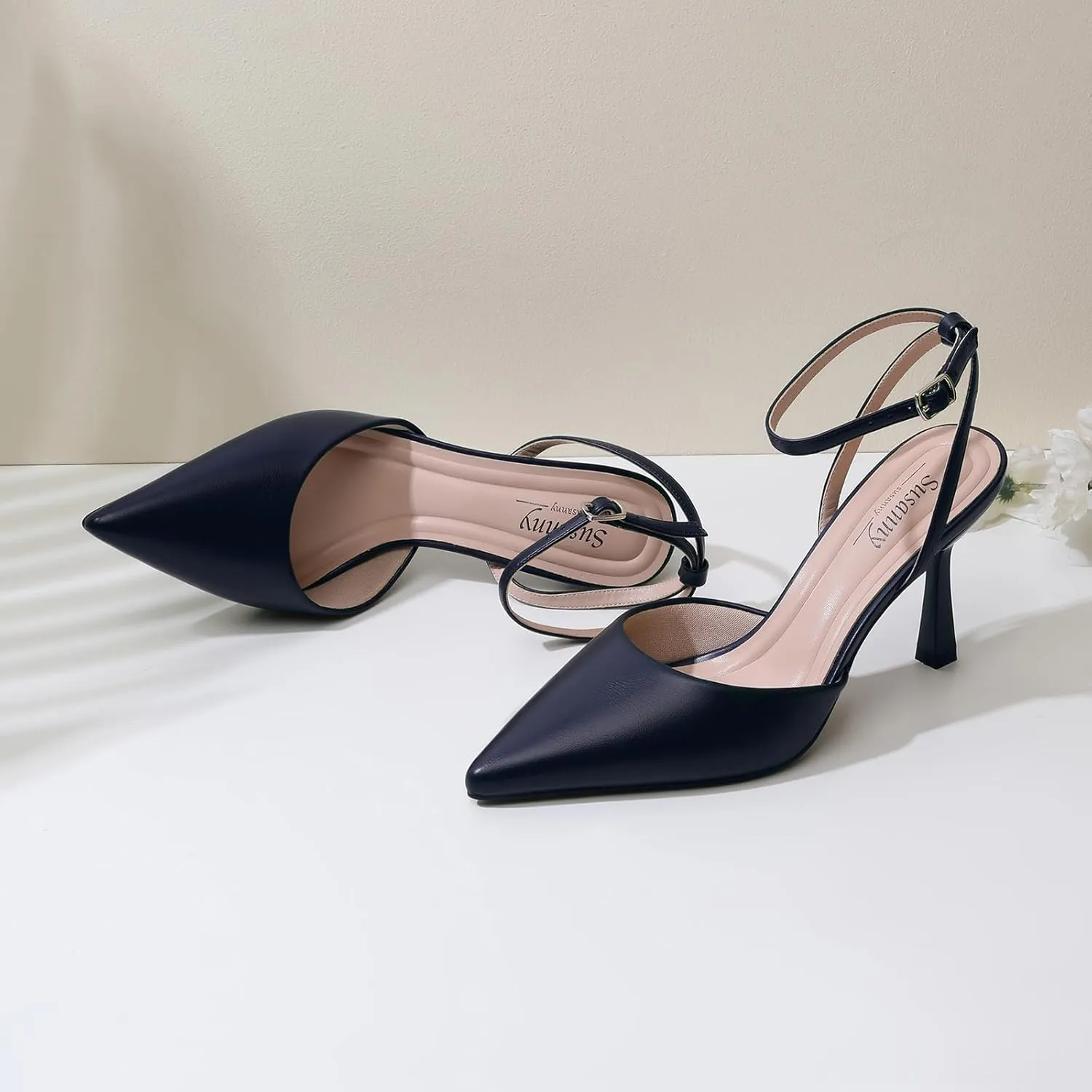 Susanny Heels for Women Stiletto Closed Pointed Toe Backless Dress Shoes High Heels Sexy Kitten Pumps Wedding Guest Party Dance Prom Dressy Comfort Shoes
