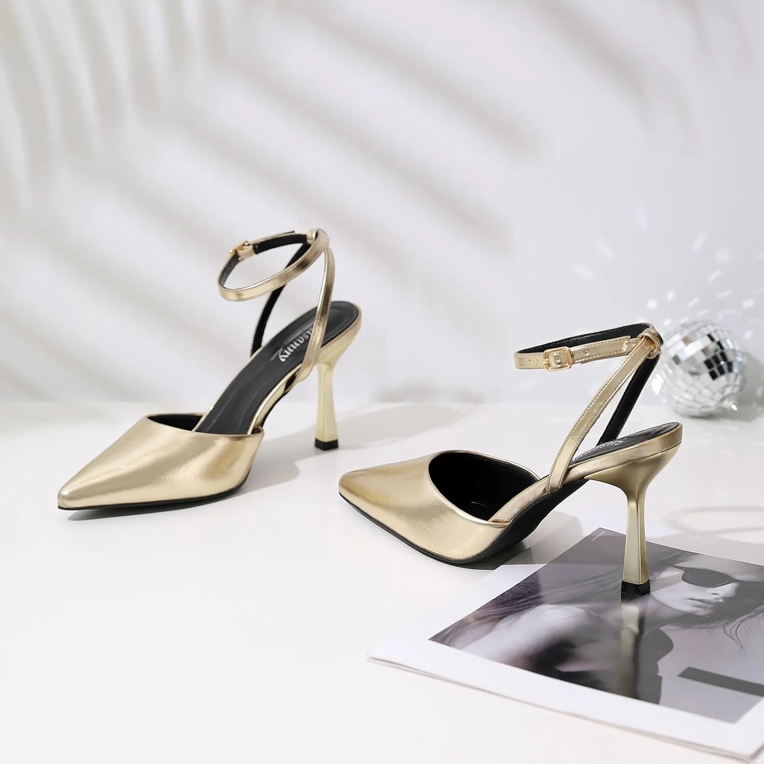 Susanny Heels for Women Stiletto Closed Pointed Toe Backless Dress Shoes High Heels Sexy Kitten Pumps Wedding Guest Party Dance Prom Dressy Comfort Shoes