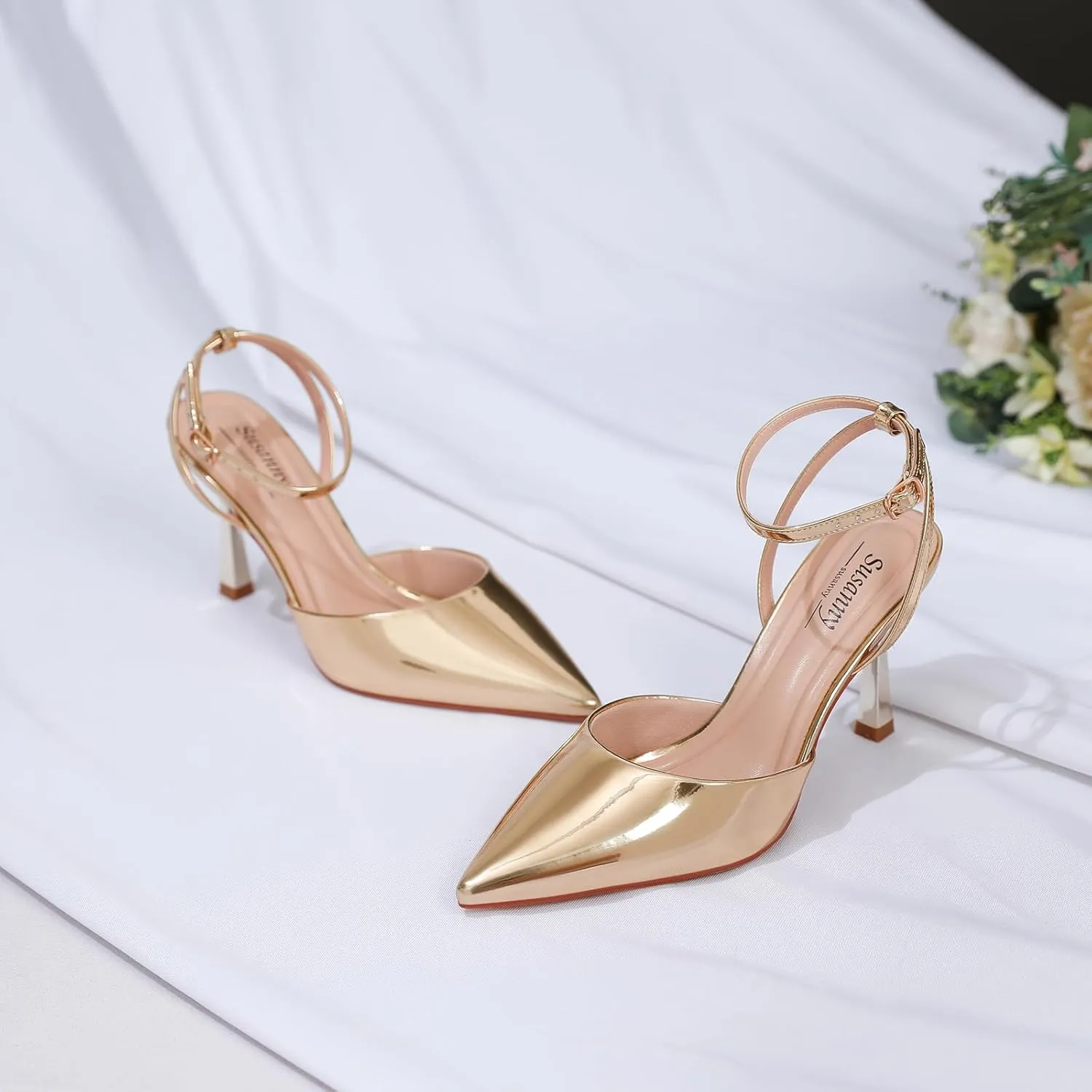 Susanny Heels for Women Stiletto Closed Pointed Toe Backless Dress Shoes High Heels Sexy Kitten Pumps Wedding Guest Party Dance Prom Dressy Comfort Shoes