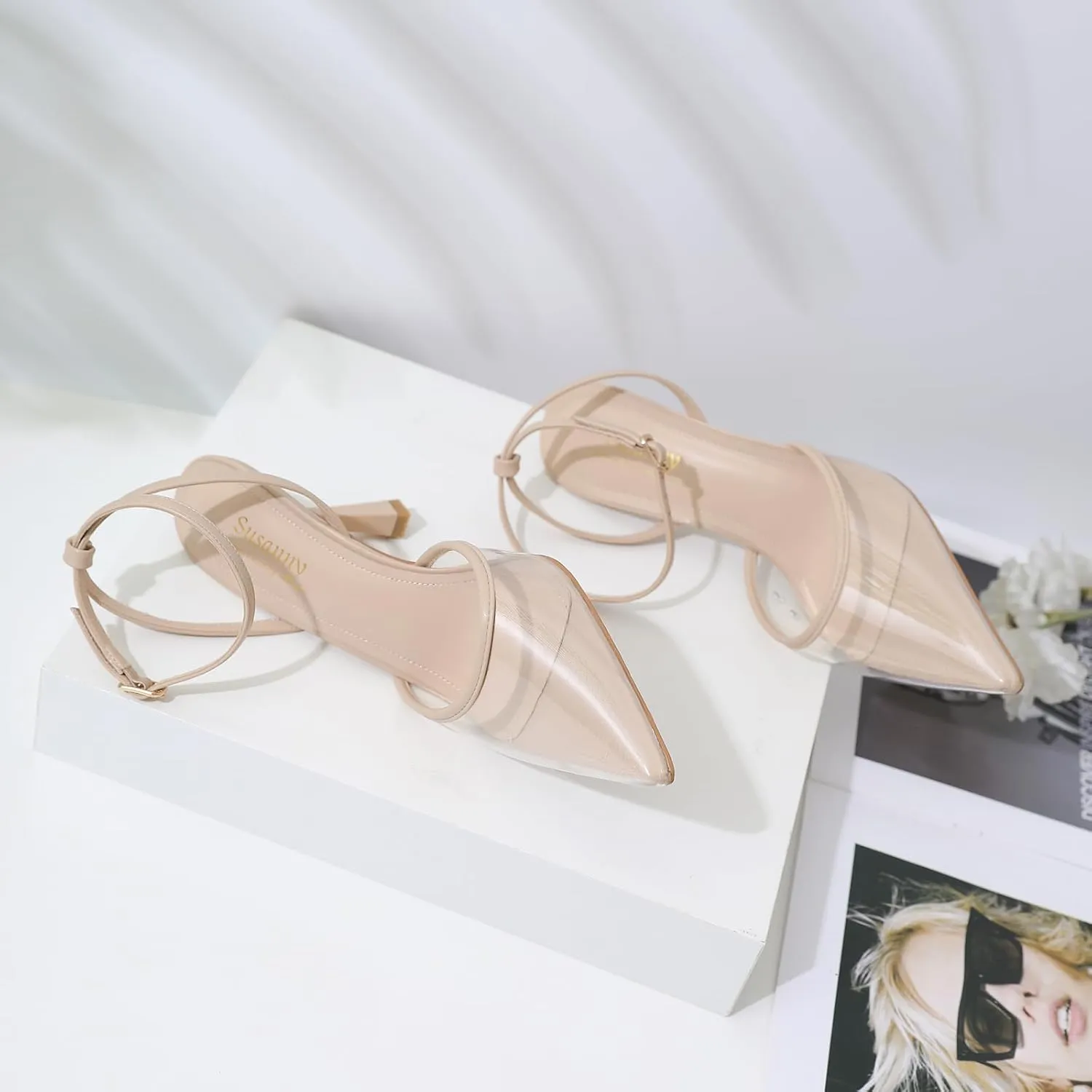 Susanny Heels for Women Stiletto Closed Pointed Toe Backless Dress Shoes High Heels Sexy Kitten Pumps Wedding Guest Party Dance Prom Dressy Comfort Shoes