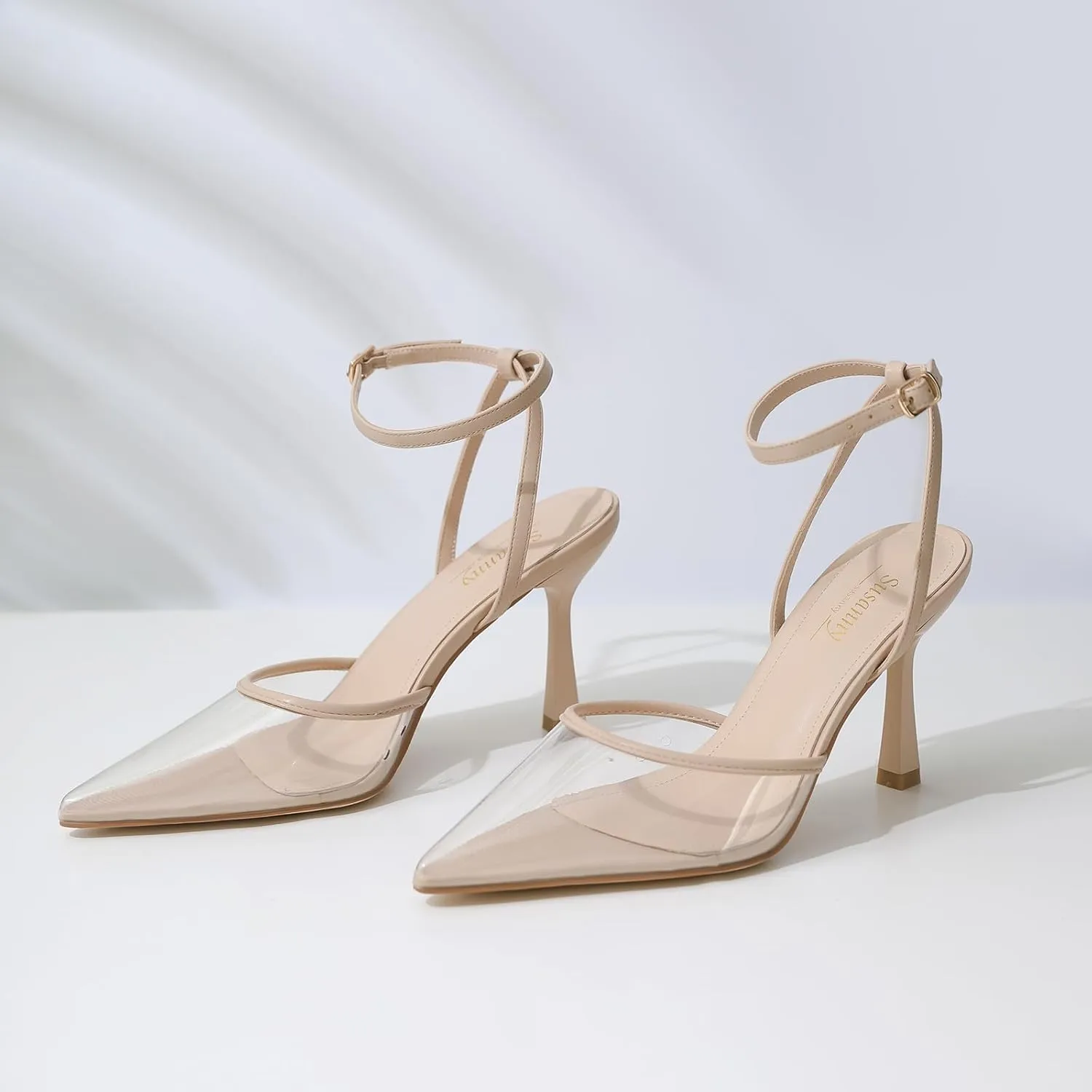 Susanny Heels for Women Stiletto Closed Pointed Toe Backless Dress Shoes High Heels Sexy Kitten Pumps Wedding Guest Party Dance Prom Dressy Comfort Shoes