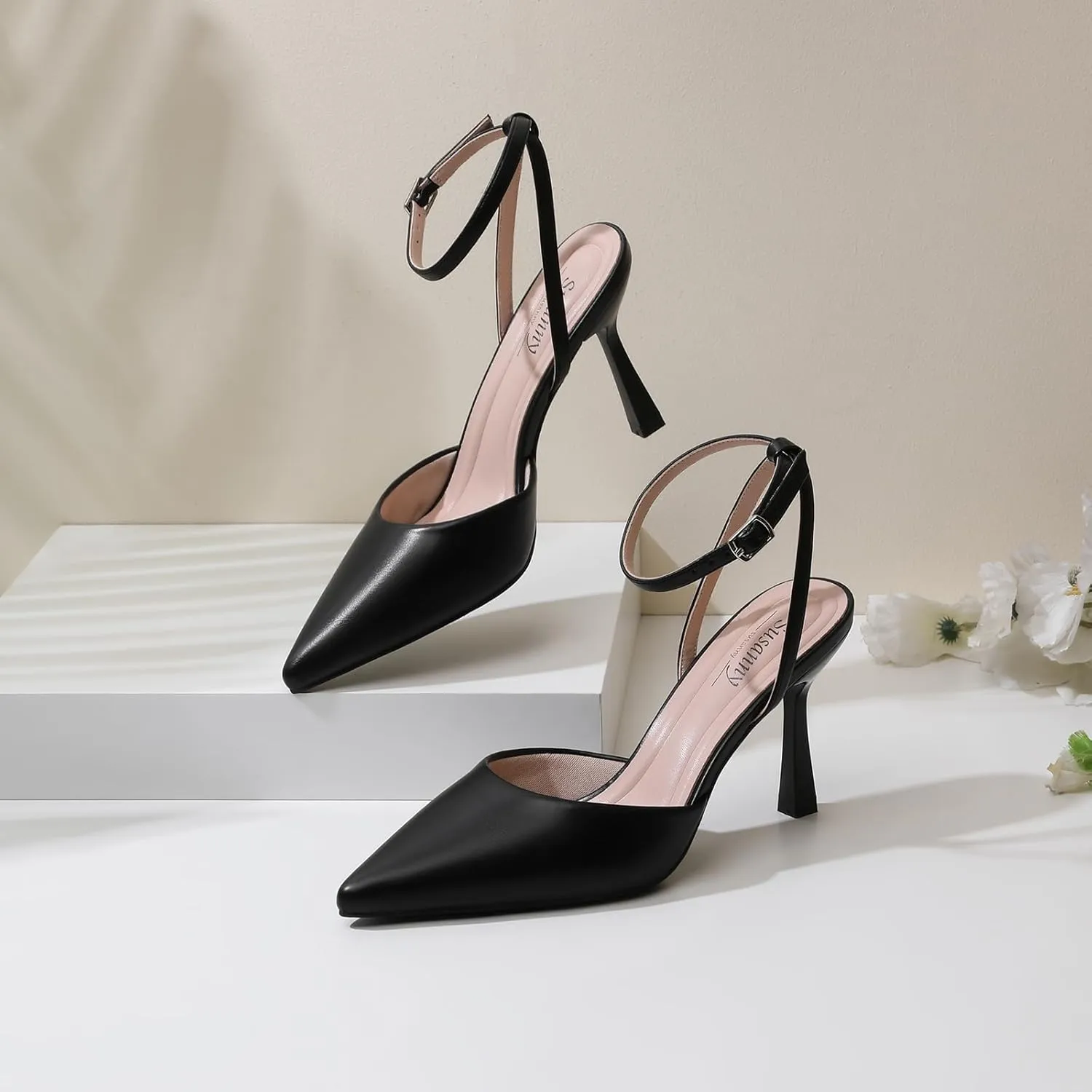 Susanny Heels for Women Stiletto Closed Pointed Toe Backless Dress Shoes High Heels Sexy Kitten Pumps Wedding Guest Party Dance Prom Dressy Comfort Shoes