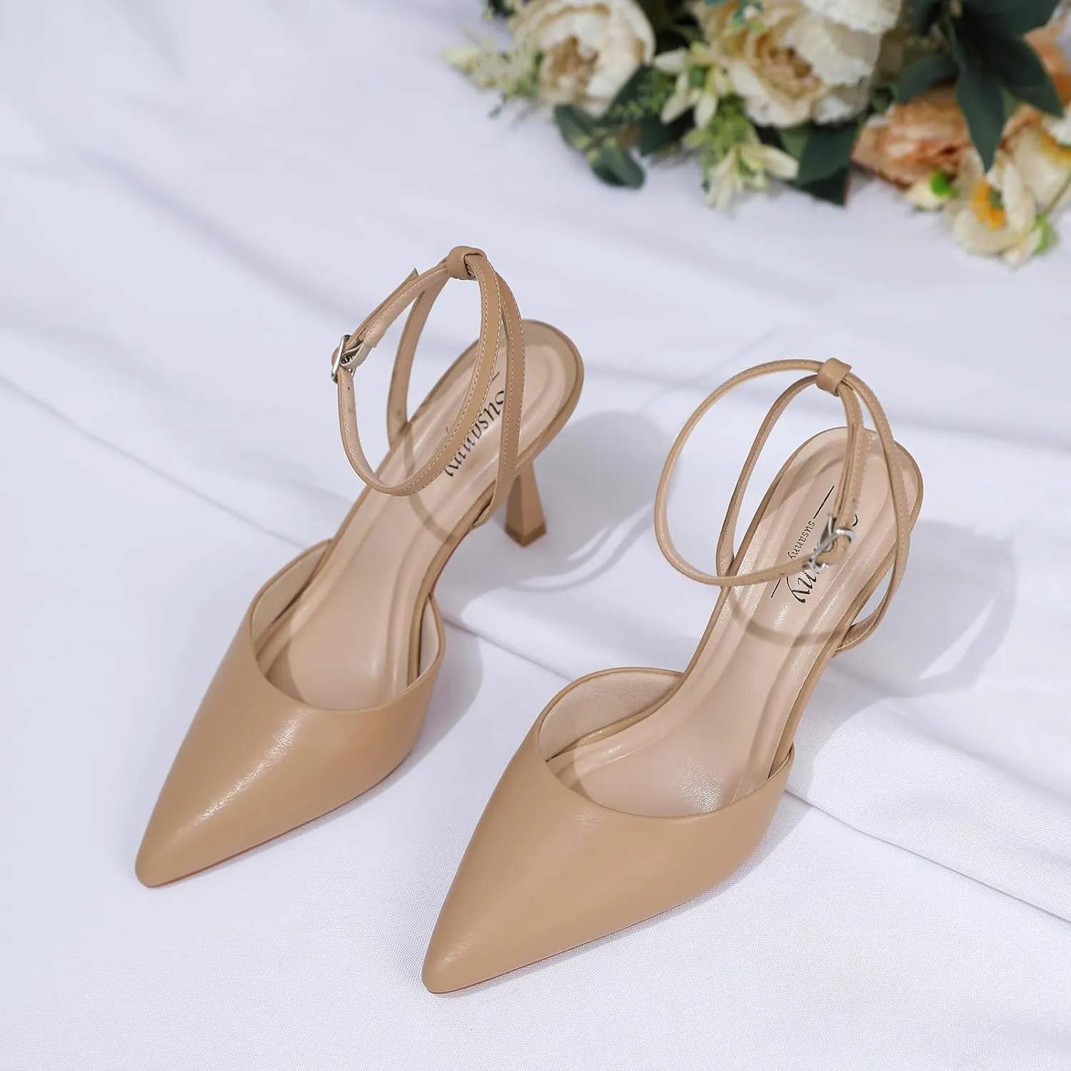 Susanny Heels for Women Stiletto Closed Pointed Toe Backless Dress Shoes High Heels Sexy Kitten Pumps Wedding Guest Party Dance Prom Dressy Comfort Shoes