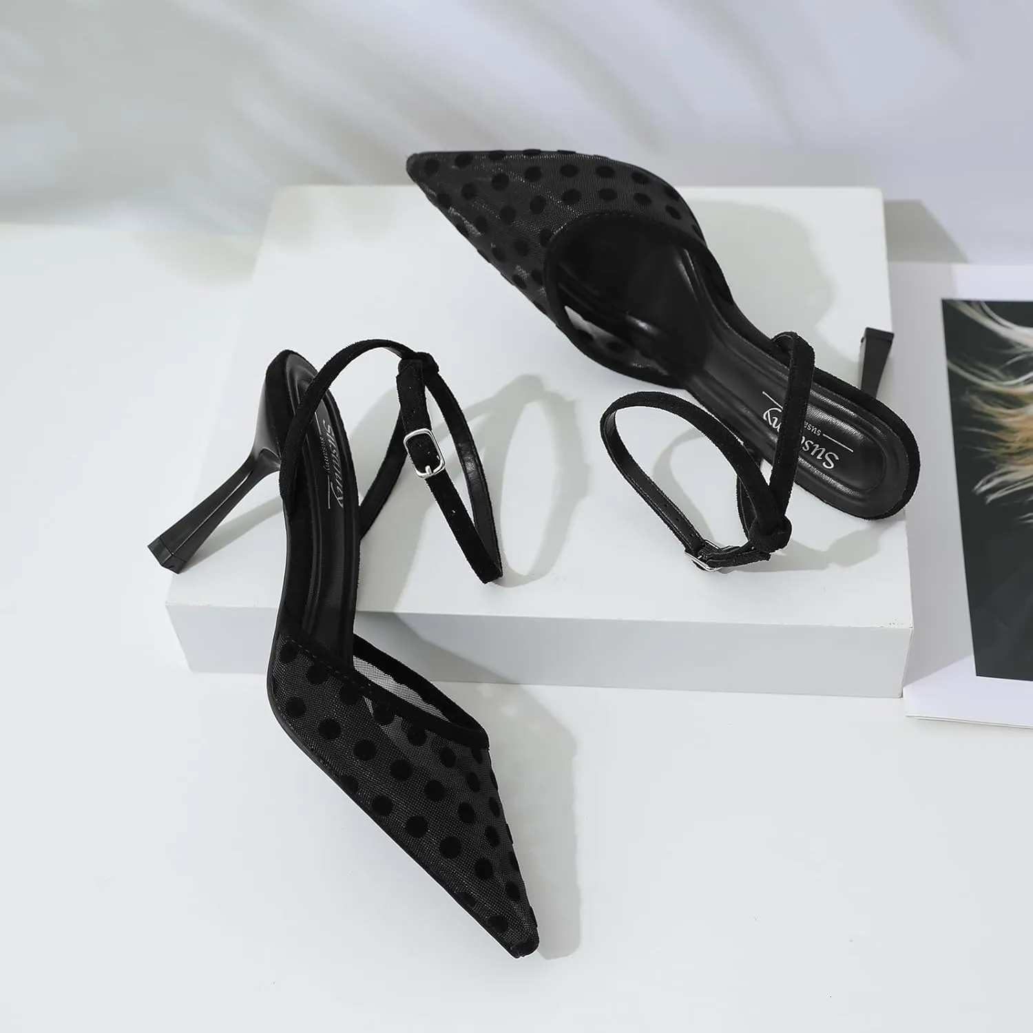 Susanny Heels for Women Stiletto Closed Pointed Toe Backless Dress Shoes High Heels Sexy Kitten Pumps Wedding Guest Party Dance Prom Dressy Comfort Shoes