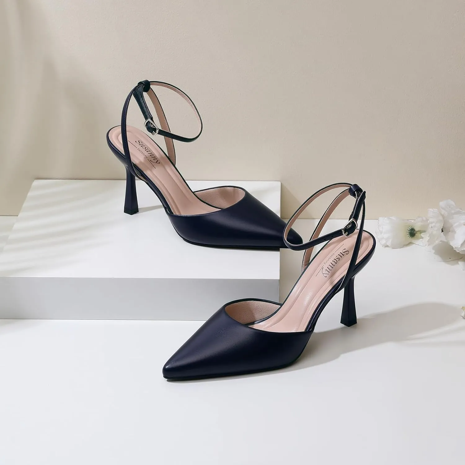 Susanny Heels for Women Stiletto Closed Pointed Toe Backless Dress Shoes High Heels Sexy Kitten Pumps Wedding Guest Party Dance Prom Dressy Comfort Shoes