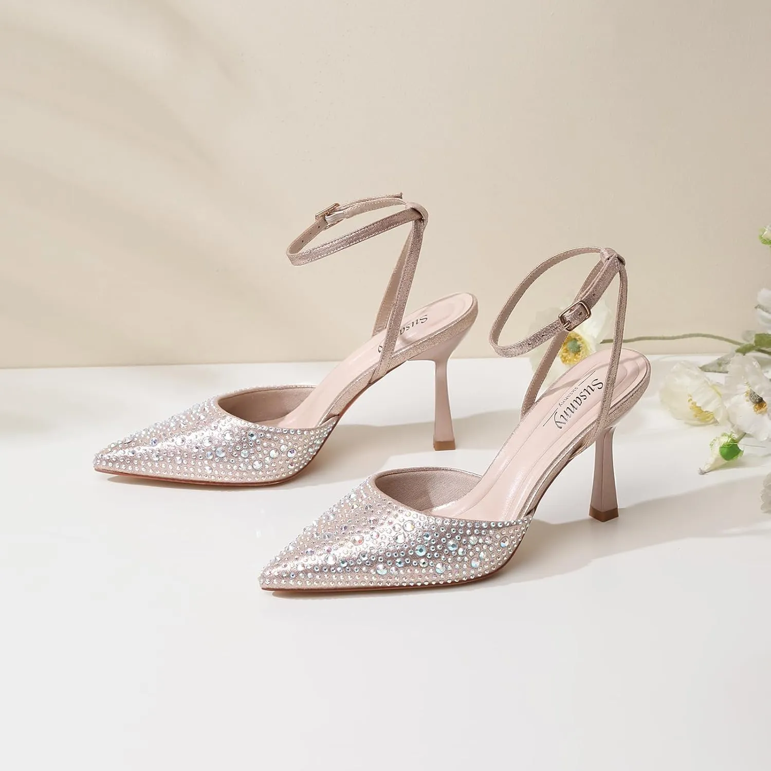 Susanny Heels for Women Stiletto Closed Pointed Toe Backless Dress Shoes High Heels Sexy Kitten Pumps Wedding Guest Party Dance Prom Dressy Comfort Shoes
