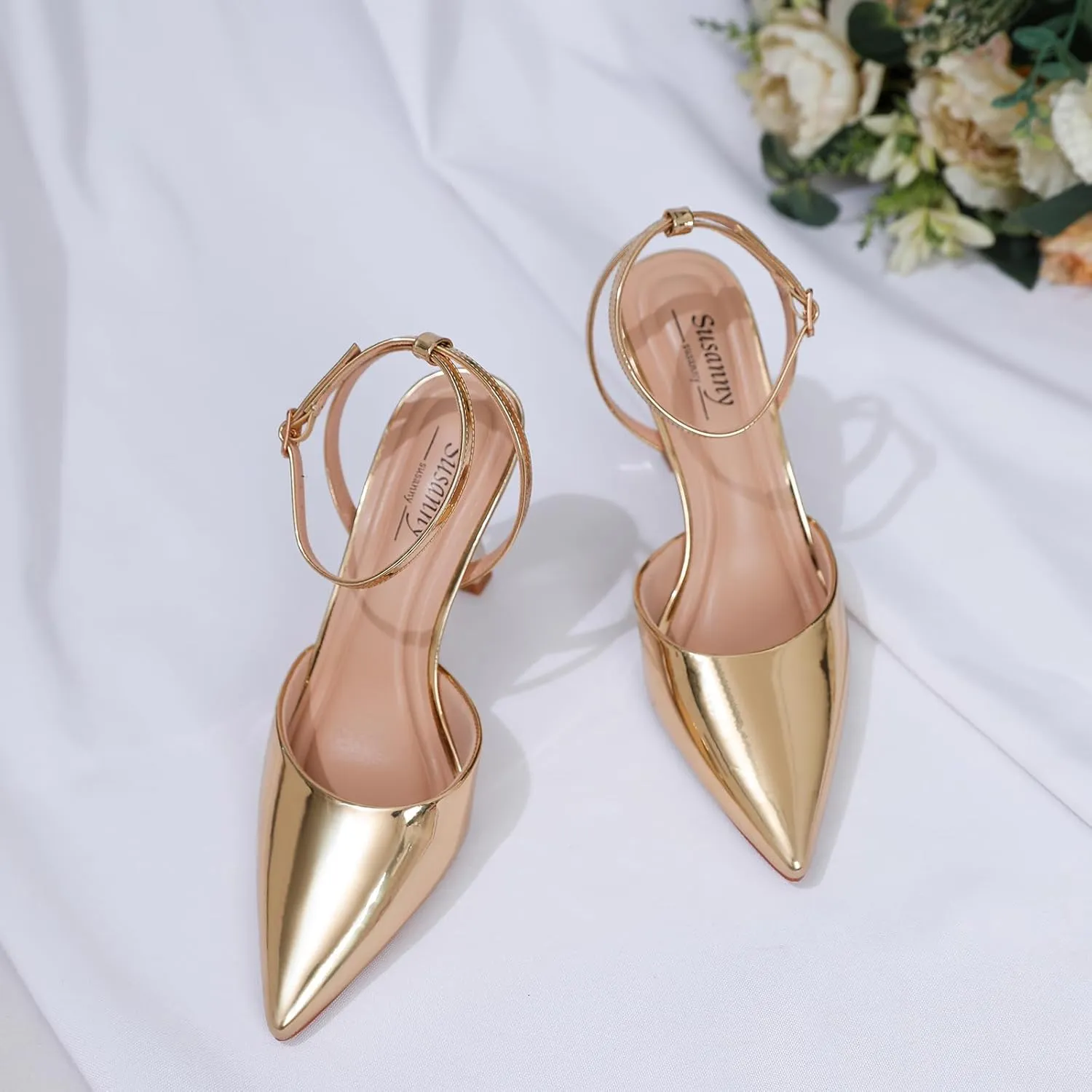 Susanny Heels for Women Stiletto Closed Pointed Toe Backless Dress Shoes High Heels Sexy Kitten Pumps Wedding Guest Party Dance Prom Dressy Comfort Shoes