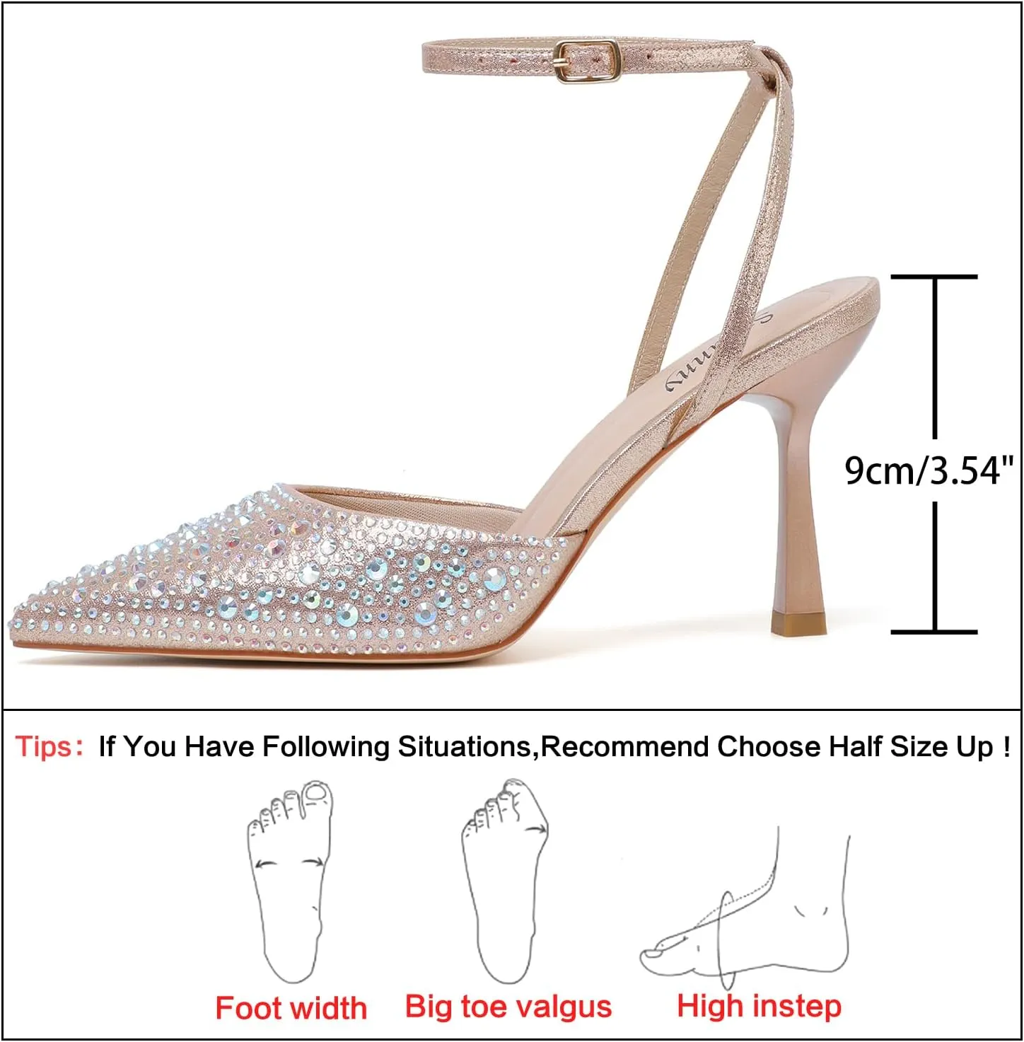 Susanny Heels for Women Stiletto Closed Pointed Toe Backless Dress Shoes High Heels Sexy Kitten Pumps Wedding Guest Party Dance Prom Dressy Comfort Shoes