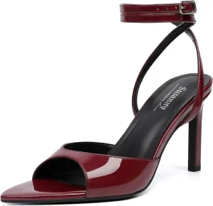 Susanny High Heels for Women Pointed Open Toe Strappy Chunky Block Heels Ankle Strap Stiletto Kitten Heeled Sandals Wedding Bridal Party Prom Sexy Dress Shoes