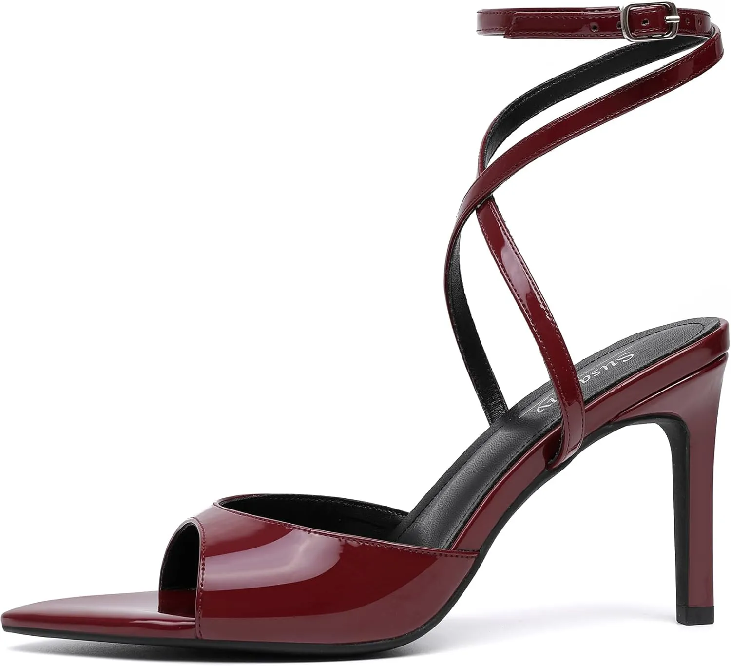 Susanny High Heels for Women Pointed Open Toe Strappy Chunky Block Heels Ankle Strap Stiletto Kitten Heeled Sandals Wedding Bridal Party Prom Sexy Dress Shoes