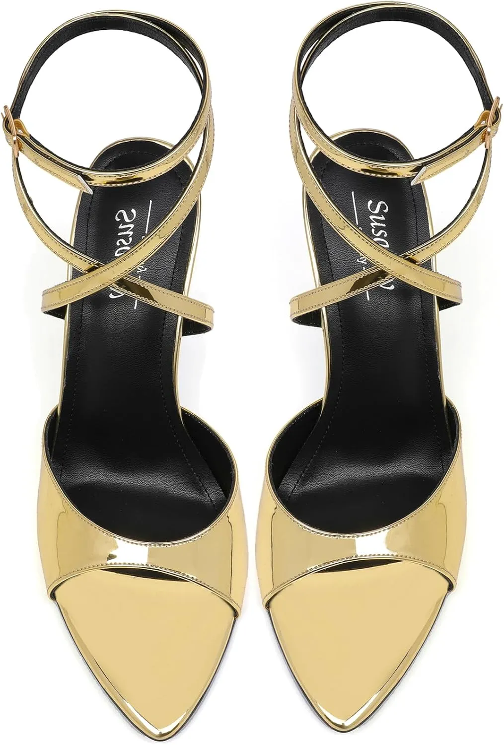 Susanny High Heels for Women Pointed Open Toe Strappy Chunky Block Heels Ankle Strap Stiletto Kitten Heeled Sandals Wedding Bridal Party Prom Sexy Dress Shoes