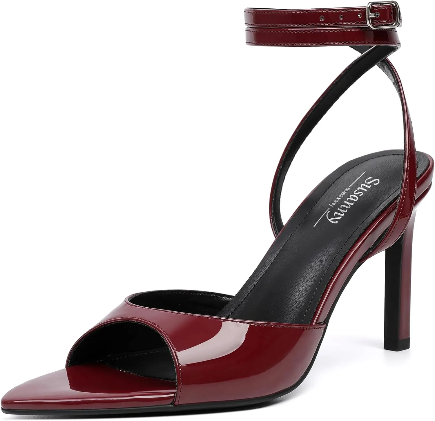 Susanny High Heels for Women Pointed Open Toe Strappy Chunky Block Heels Ankle Strap Stiletto Kitten Heeled Sandals Wedding Bridal Party Prom Sexy Dress Shoes