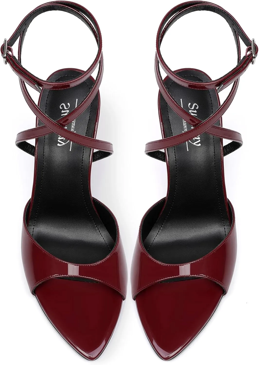 Susanny High Heels for Women Pointed Open Toe Strappy Chunky Block Heels Ankle Strap Stiletto Kitten Heeled Sandals Wedding Bridal Party Prom Sexy Dress Shoes