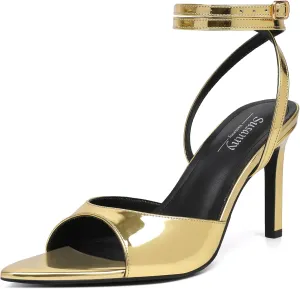 Susanny High Heels for Women Pointed Open Toe Strappy Chunky Block Heels Ankle Strap Stiletto Kitten Heeled Sandals Wedding Bridal Party Prom Sexy Dress Shoes