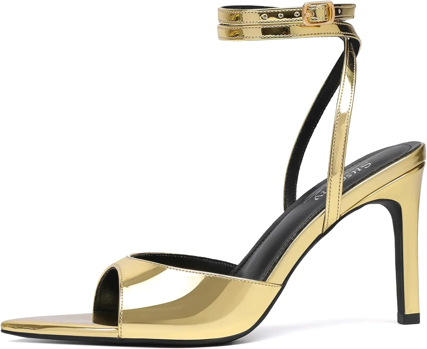 Susanny High Heels for Women Pointed Open Toe Strappy Chunky Block Heels Ankle Strap Stiletto Kitten Heeled Sandals Wedding Bridal Party Prom Sexy Dress Shoes