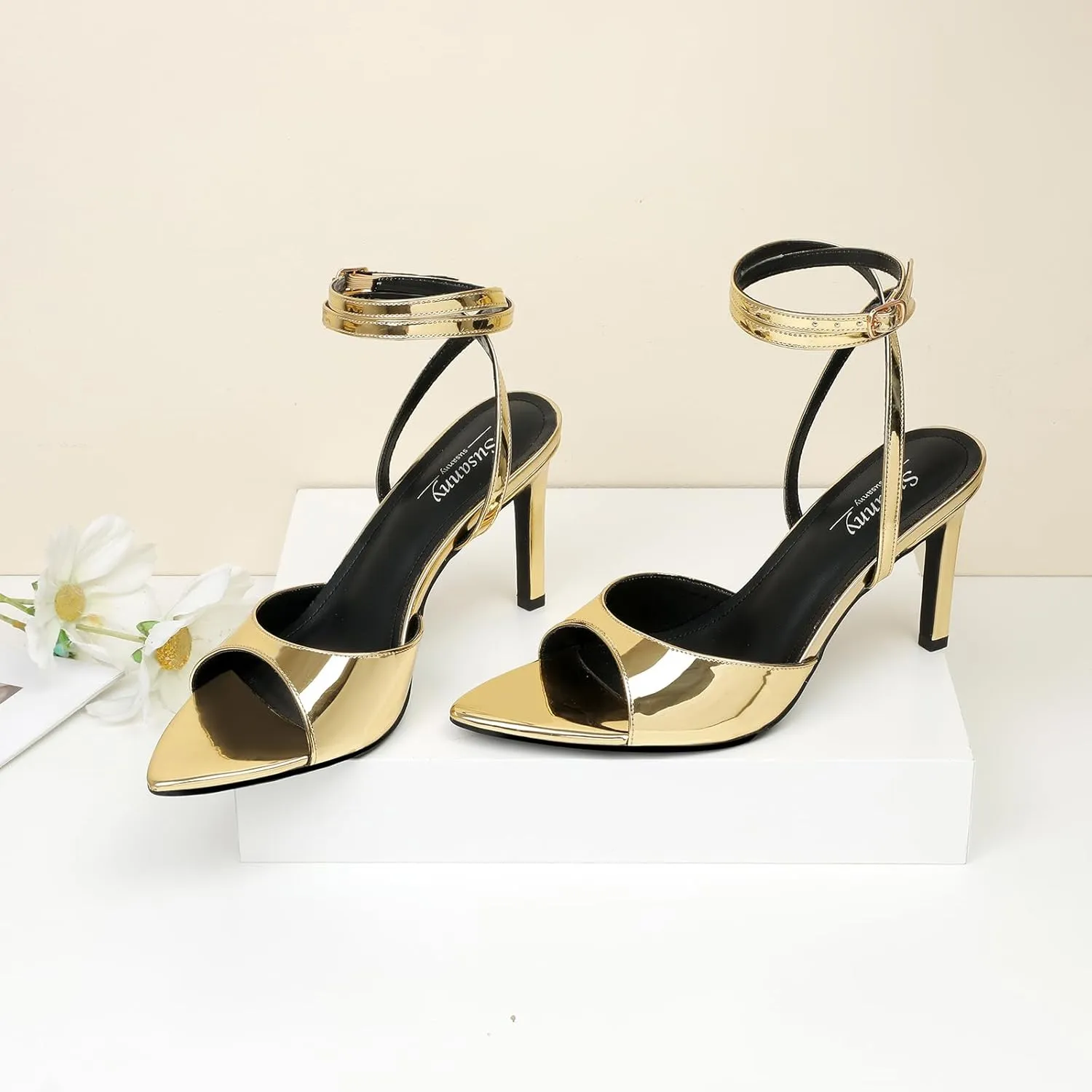 Susanny Strappy Heels for Women High Heels Sandals Open Toe Ankle Strap Lace Up Heels Stiletto Sexy Kitten Pumps Wedding Guest Party Evening Prom Dance Dress