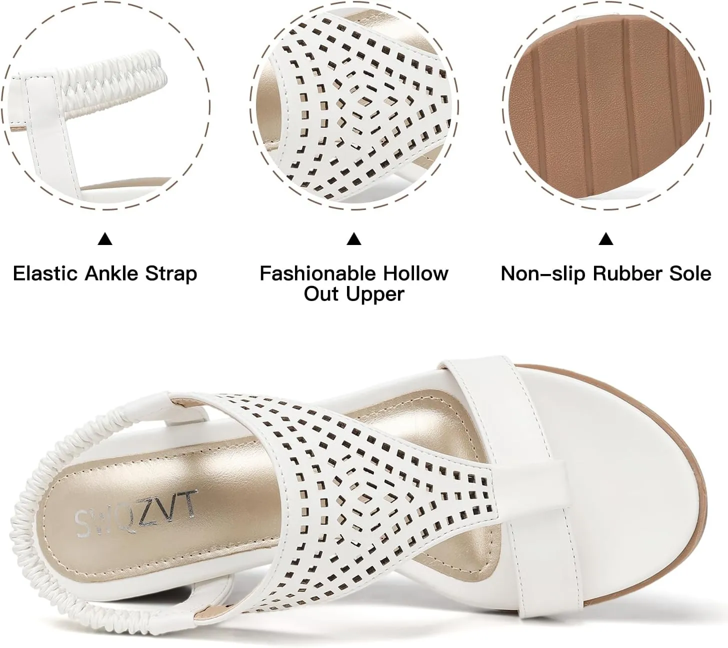 SWQZVT Women Sandals Wedge Low: Dressy Summer Sandal - Comfortable Hollow Out Sandals