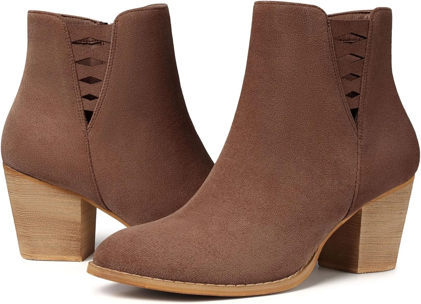 TEMOFON Ankle Boots for Women Booties: Brown Short Boots Low Chunky Heel Side Zipper - Fall 2024 Suede Comfortable Dressy Booties Shoes Size 7