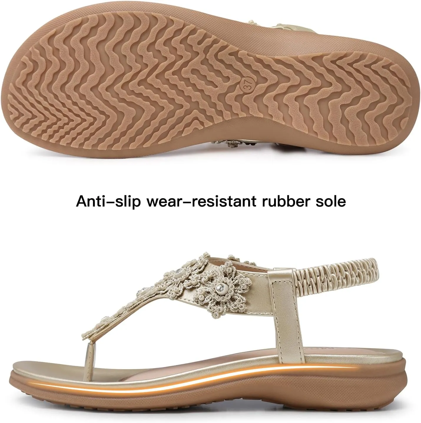 TEMOFON Sandals for Women Flat Dressy: Summer Flower Sandals with Ankle Strap Comfortable Casual Walking Flat Sandals Size 5-11