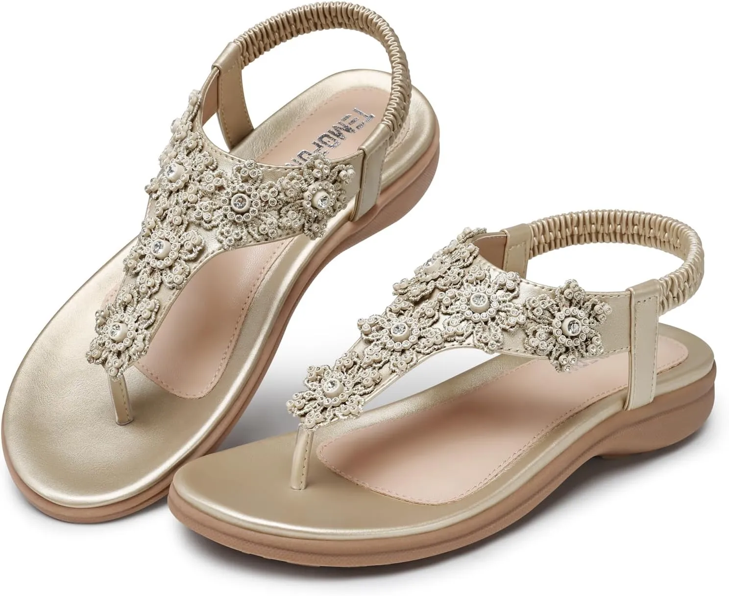 TEMOFON Sandals for Women Flat Dressy: Summer Flower Sandals with Ankle Strap Comfortable Casual Walking Flat Sandals Size 5-11