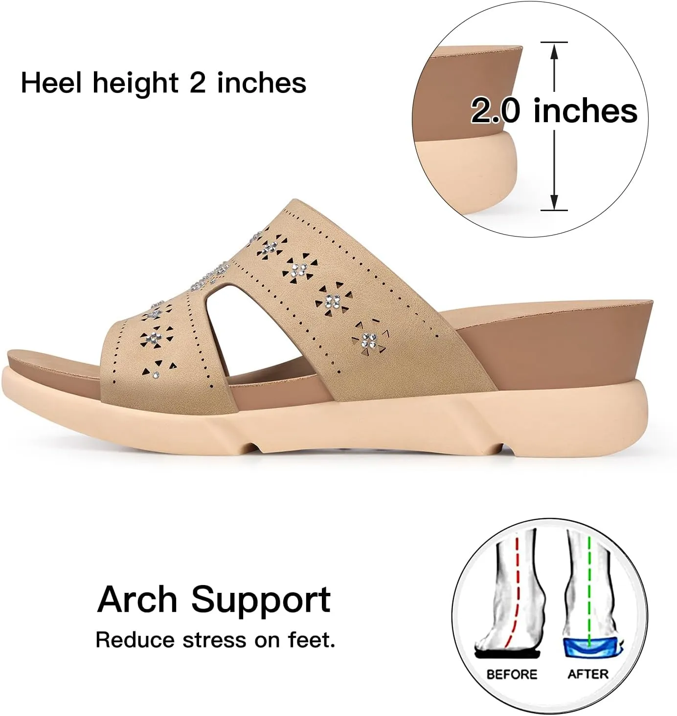 TEMOFON Wedge Sandals for Women Dressy: Summer Hollow Out Flowers with Rhinestone - Womens Comfortable Low Wedges Walking Platform Sandal