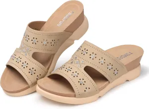 TEMOFON Wedge Sandals for Women Dressy: Summer Hollow Out Flowers with Rhinestone - Womens Comfortable Low Wedges Walking Platform Sandal