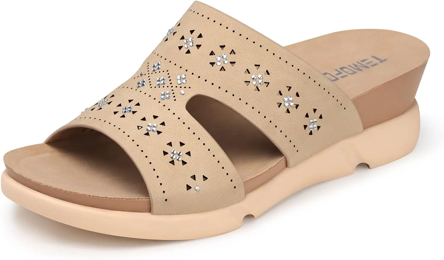 TEMOFON Wedge Sandals for Women Dressy: Summer Hollow Out Flowers with Rhinestone - Womens Comfortable Low Wedges Walking Platform Sandal