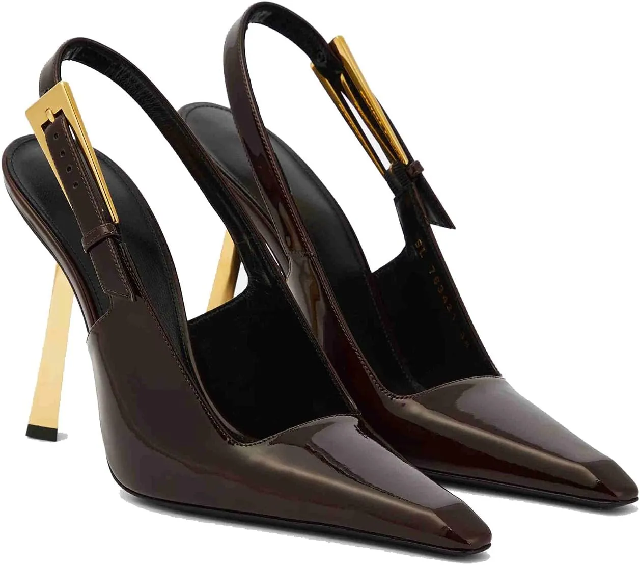 THESHY Women's Slingback Stiletto High Heels Square Toe Metal Buckle Pumps Backless Patent Leather Fashion Dress Shoes for Women