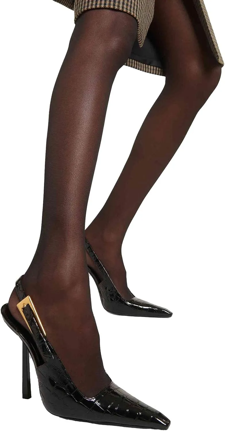 THESHY Women's Slingback Stiletto High Heels Square Toe Metal Buckle Pumps Backless Patent Leather Fashion Dress Shoes for Women