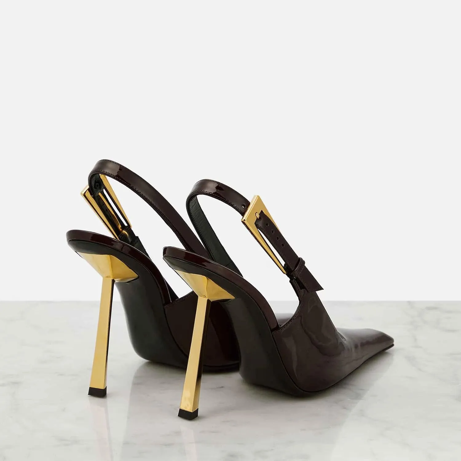 THESHY Women's Slingback Stiletto High Heels Square Toe Metal Buckle Pumps Backless Patent Leather Fashion Dress Shoes for Women