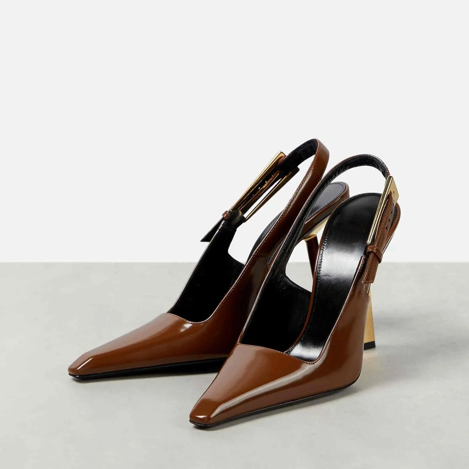 THESHY Women's Slingback Stiletto High Heels Square Toe Metal Buckle Pumps Backless Patent Leather Fashion Dress Shoes for Women