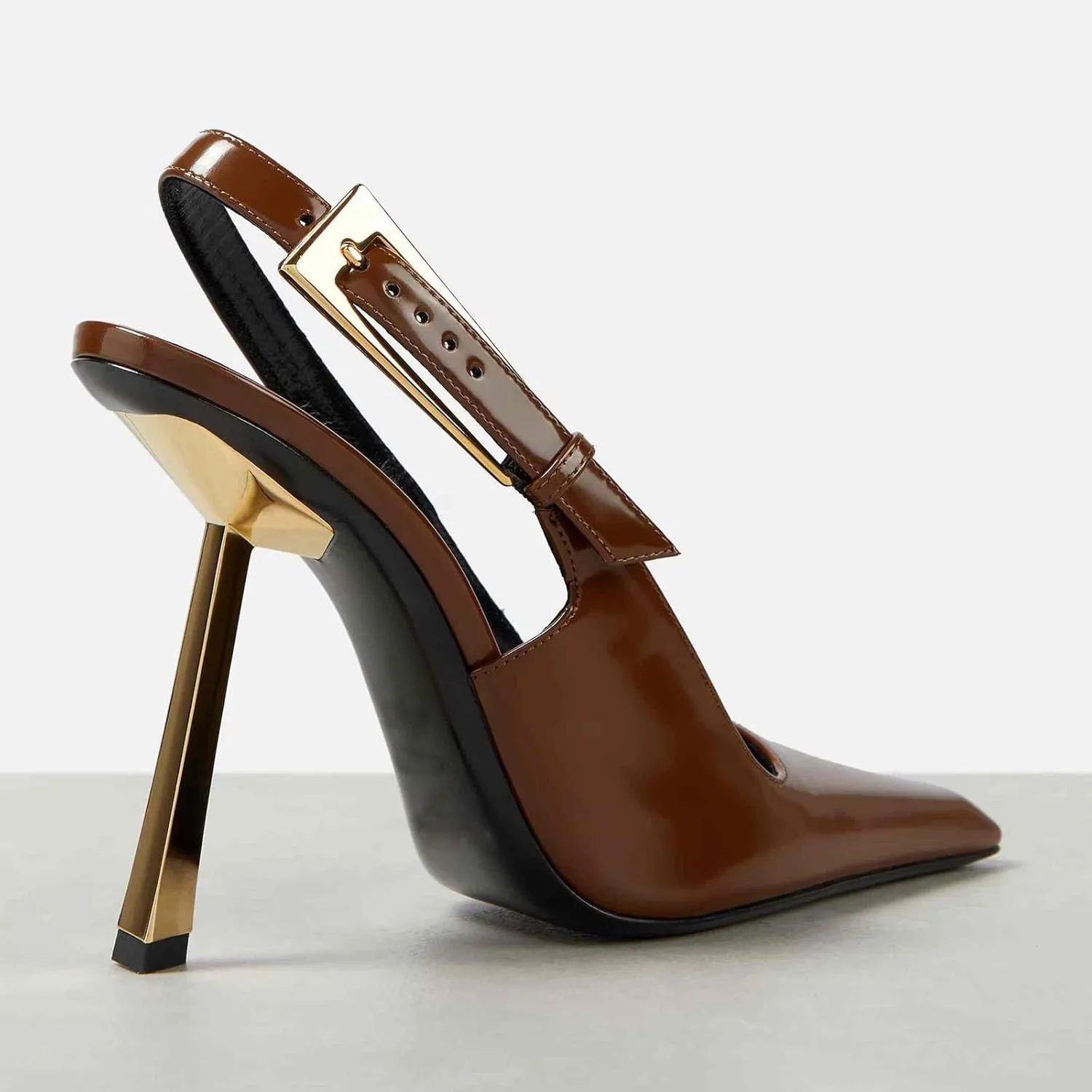 THESHY Women's Slingback Stiletto High Heels Square Toe Metal Buckle Pumps Backless Patent Leather Fashion Dress Shoes for Women