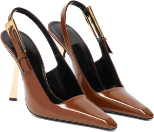 THESHY Women's Slingback Stiletto High Heels Square Toe Metal Buckle Pumps Backless Patent Leather Fashion Dress Shoes for Women