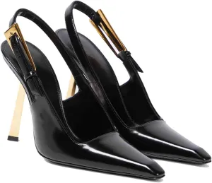 THESHY Women's Slingback Stiletto High Heels Square Toe Metal Buckle Pumps Backless Patent Leather Fashion Dress Shoes for Women