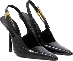 THESHY Women's Slingback Stiletto High Heels Square Toe Metal Buckle Pumps Backless Patent Leather Fashion Dress Shoes for Women