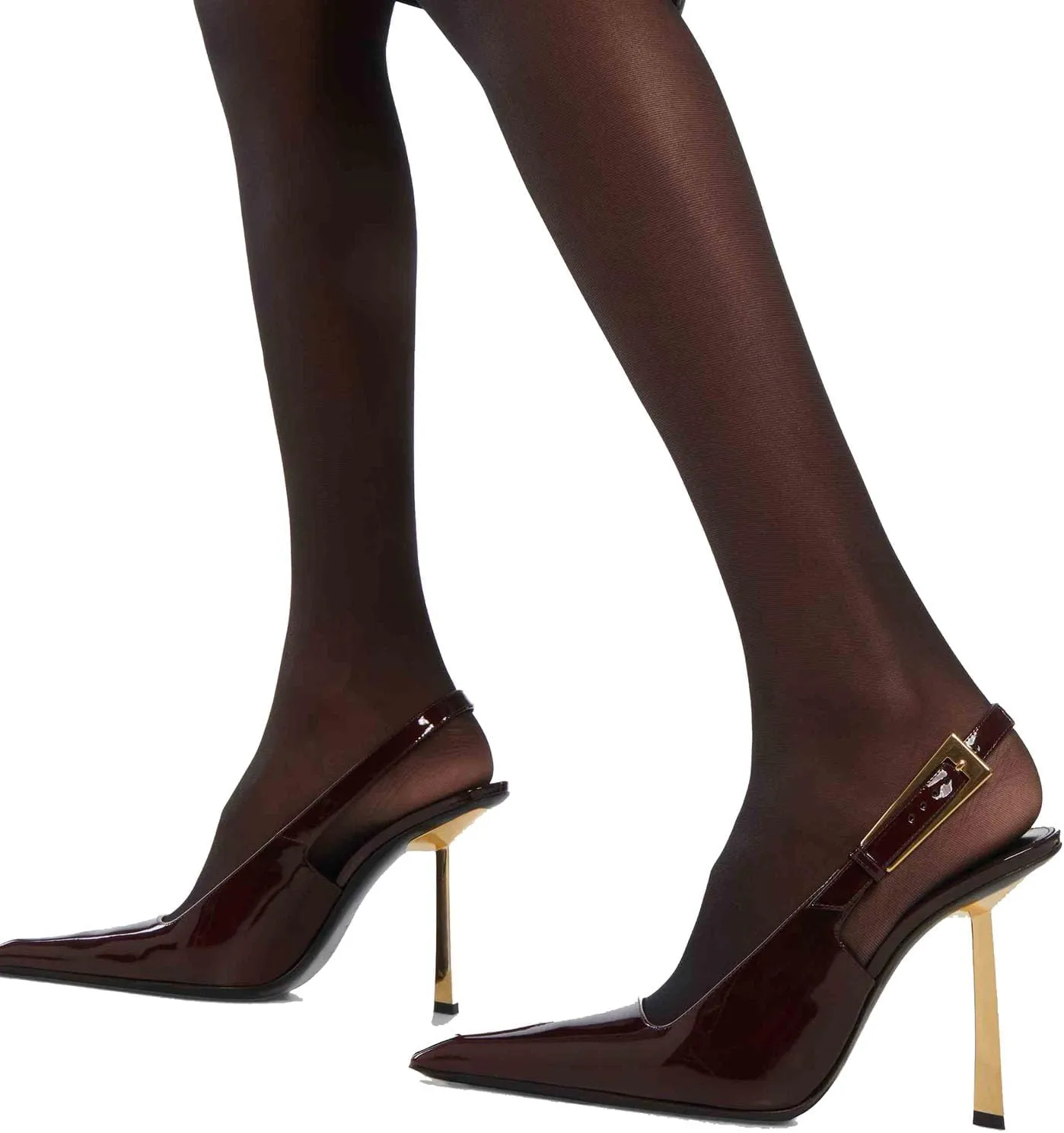 THESHY Women's Slingback Stiletto High Heels Square Toe Metal Buckle Pumps Backless Patent Leather Fashion Dress Shoes for Women