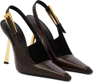 THESHY Women's Slingback Stiletto High Heels Square Toe Metal Buckle Pumps Backless Patent Leather Fashion Dress Shoes for Women