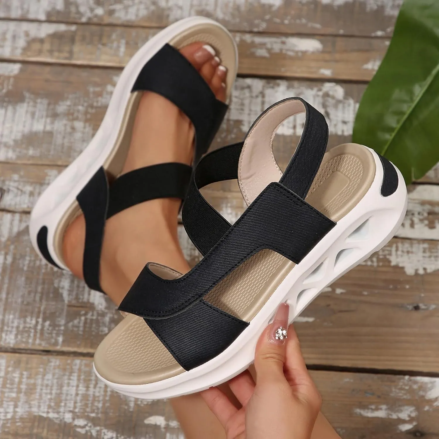 Thick Soled Women's Shoes Fashion Casual Strap Hollow Open Toe Fish Mouth Beach Sandals Wide Width Shoes for Women