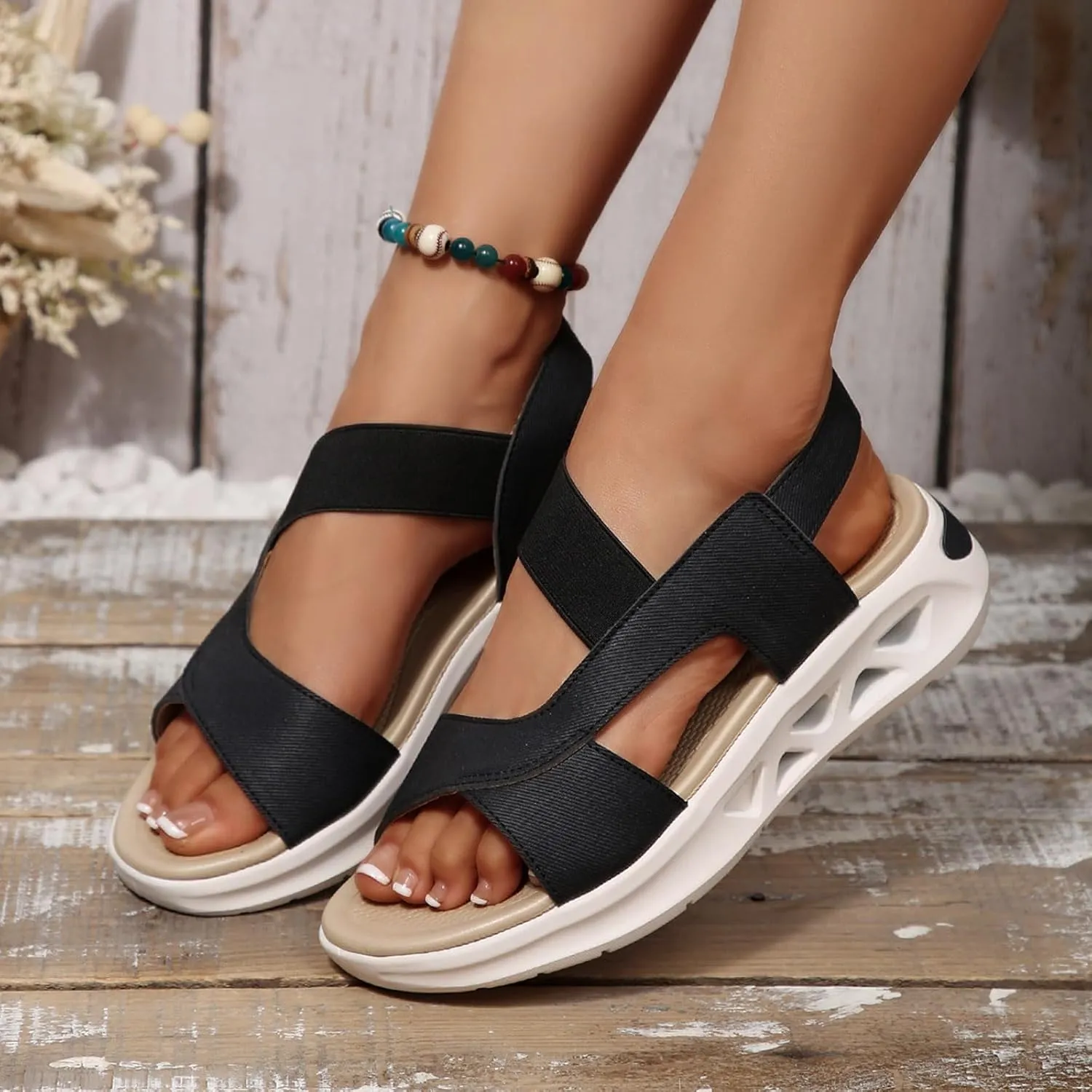 Thick Soled Women's Shoes Fashion Casual Strap Hollow Open Toe Fish Mouth Beach Sandals Wide Width Shoes for Women