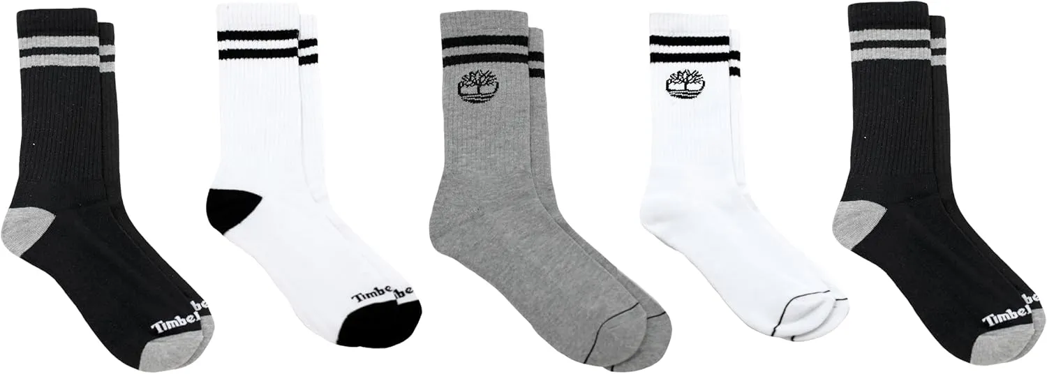 Timberland Cushioned Performance Work Athletic Crew Length 5 Pair Pack Socks for Men with Arch Support Shoe Size 9-12