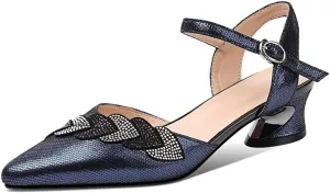 TinaCus Women's Genuine Leather Handmade Pointed Toe Low Chunky Heel Casual Sandals