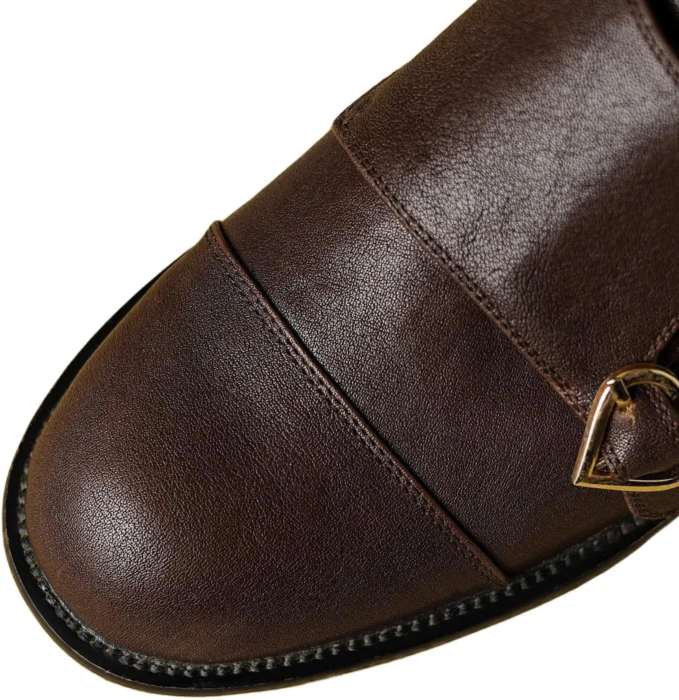 TinaCus Women's Genuine Leather Round Toe Heart Monk Strap Chunky Heel Handmade Loafers Shoes