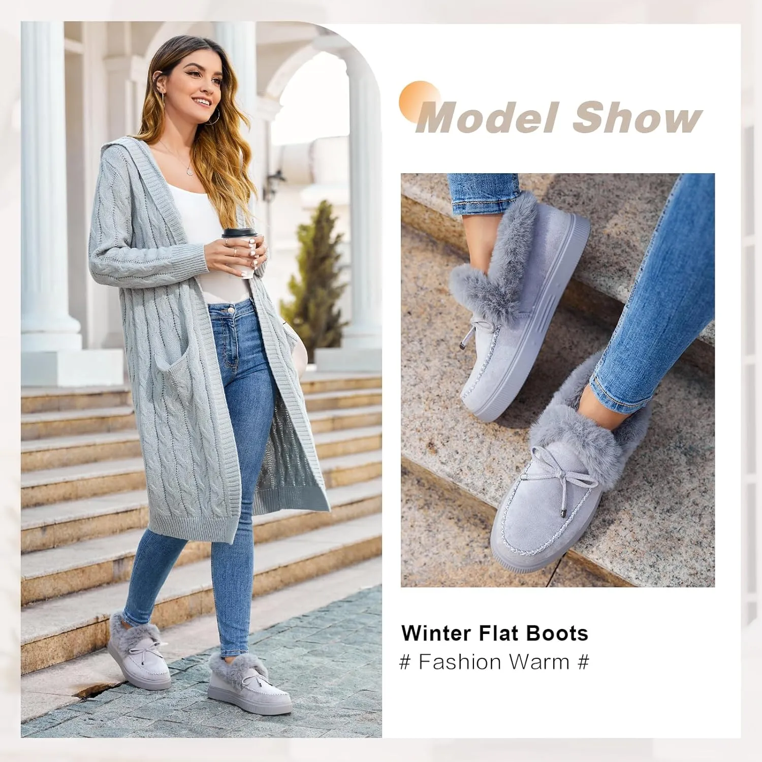 TINSTREE Winter Flat Boots Warm Durable Shoes Casual Fashion Fur Lining Ankle Snow Boots Loafer Flats Platform Thick Plush Shoes for Women