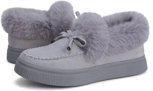 TINSTREE Winter Flat Boots Warm Durable Shoes Casual Fashion Fur Lining Ankle Snow Boots Loafer Flats Platform Thick Plush Shoes for Women
