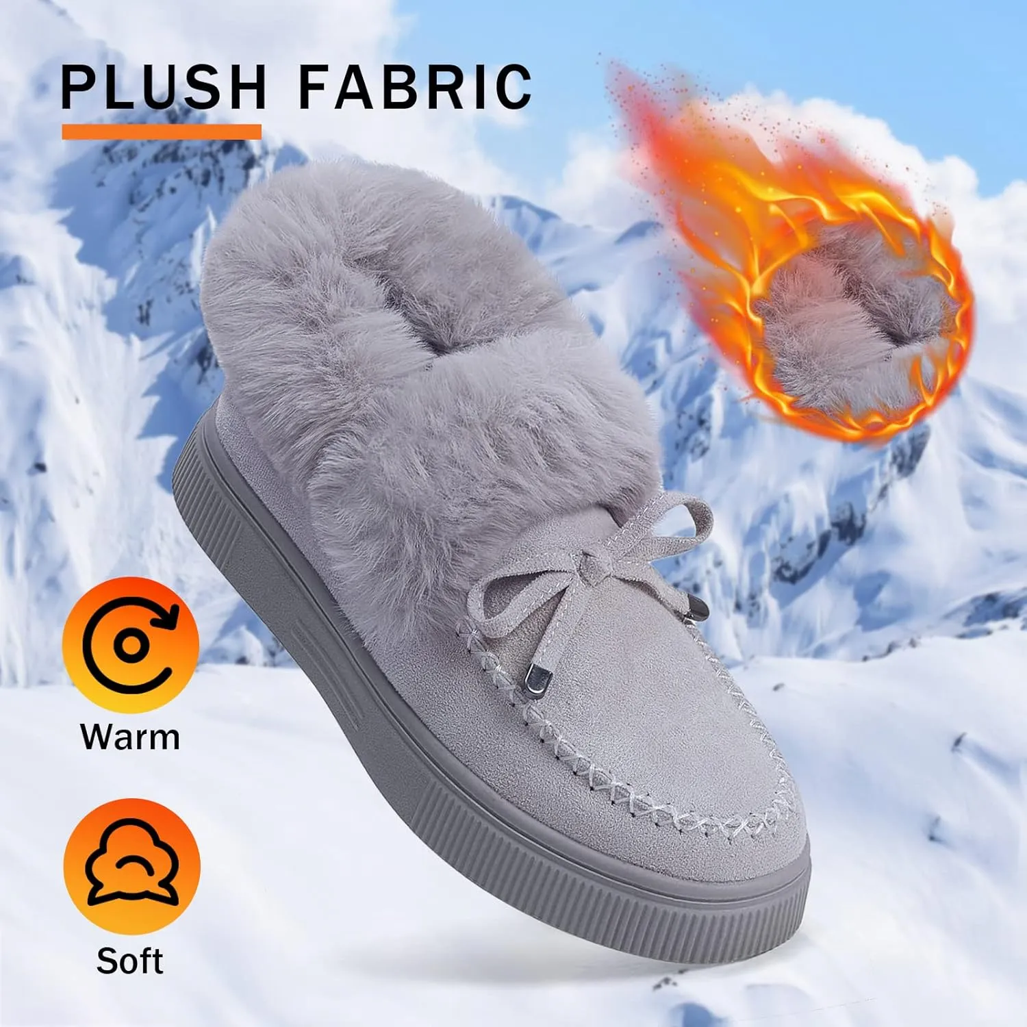 TINSTREE Winter Flat Boots Warm Durable Shoes Casual Fashion Fur Lining Ankle Snow Boots Loafer Flats Platform Thick Plush Shoes for Women