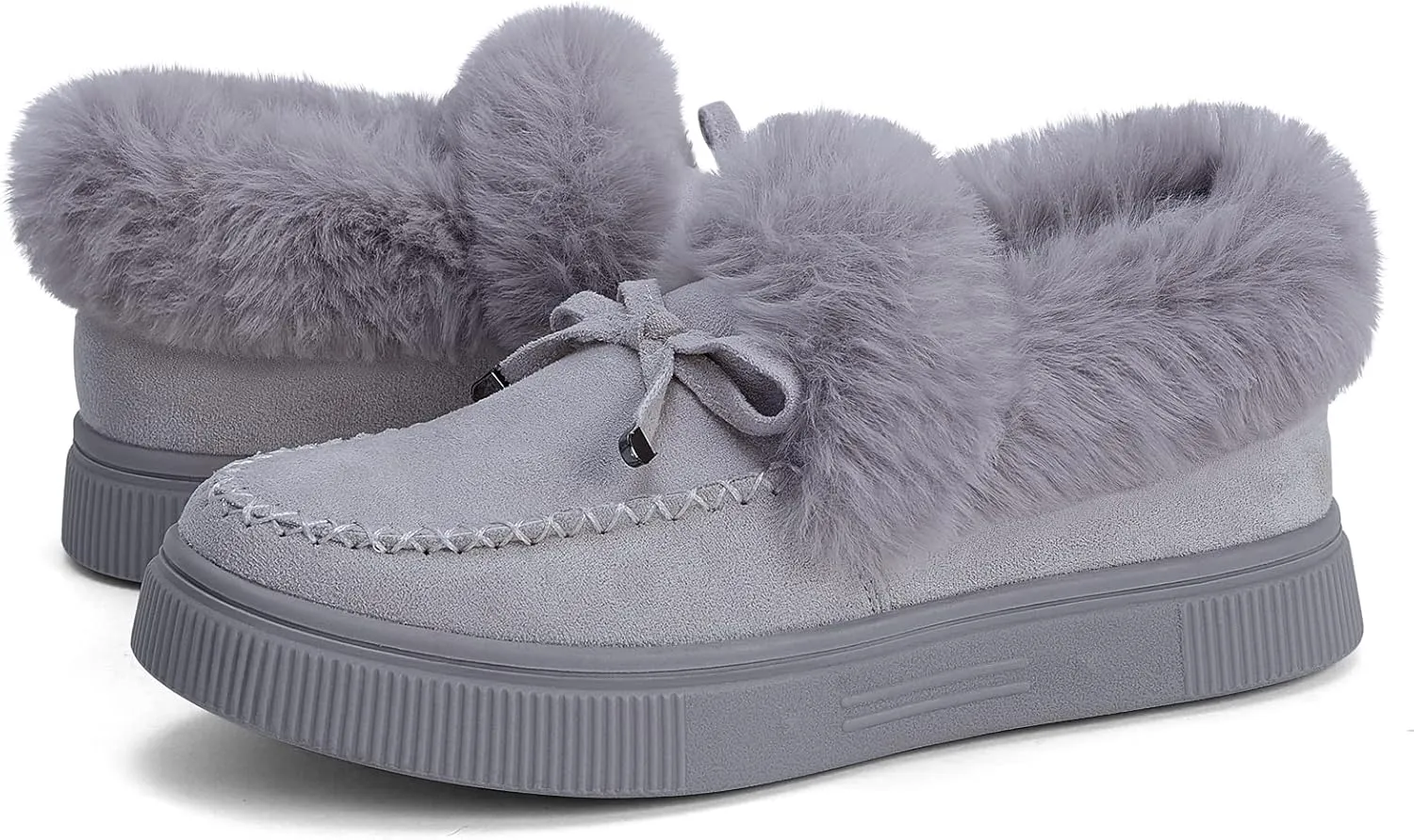 TINSTREE Winter Flat Boots Warm Durable Shoes Casual Fashion Fur Lining Ankle Snow Boots Loafer Flats Platform Thick Plush Shoes for Women
