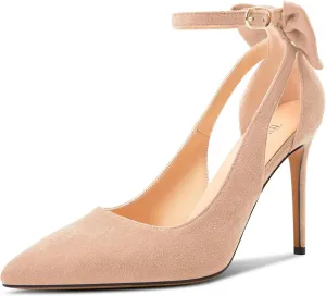 TNYNFBEB Womens Stiletto High Heel Close Pointed Toe Pumps Slip-on Slingback Bow-Knot Prom Dress 3.9 Inches Heels
