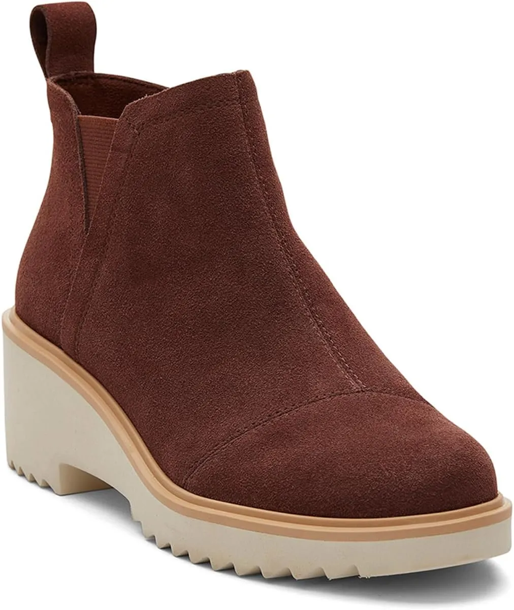 TOMS Womens Maude Round Toe Chelsea Casual Boots Ankle Mid Heel 2-3" - Beige